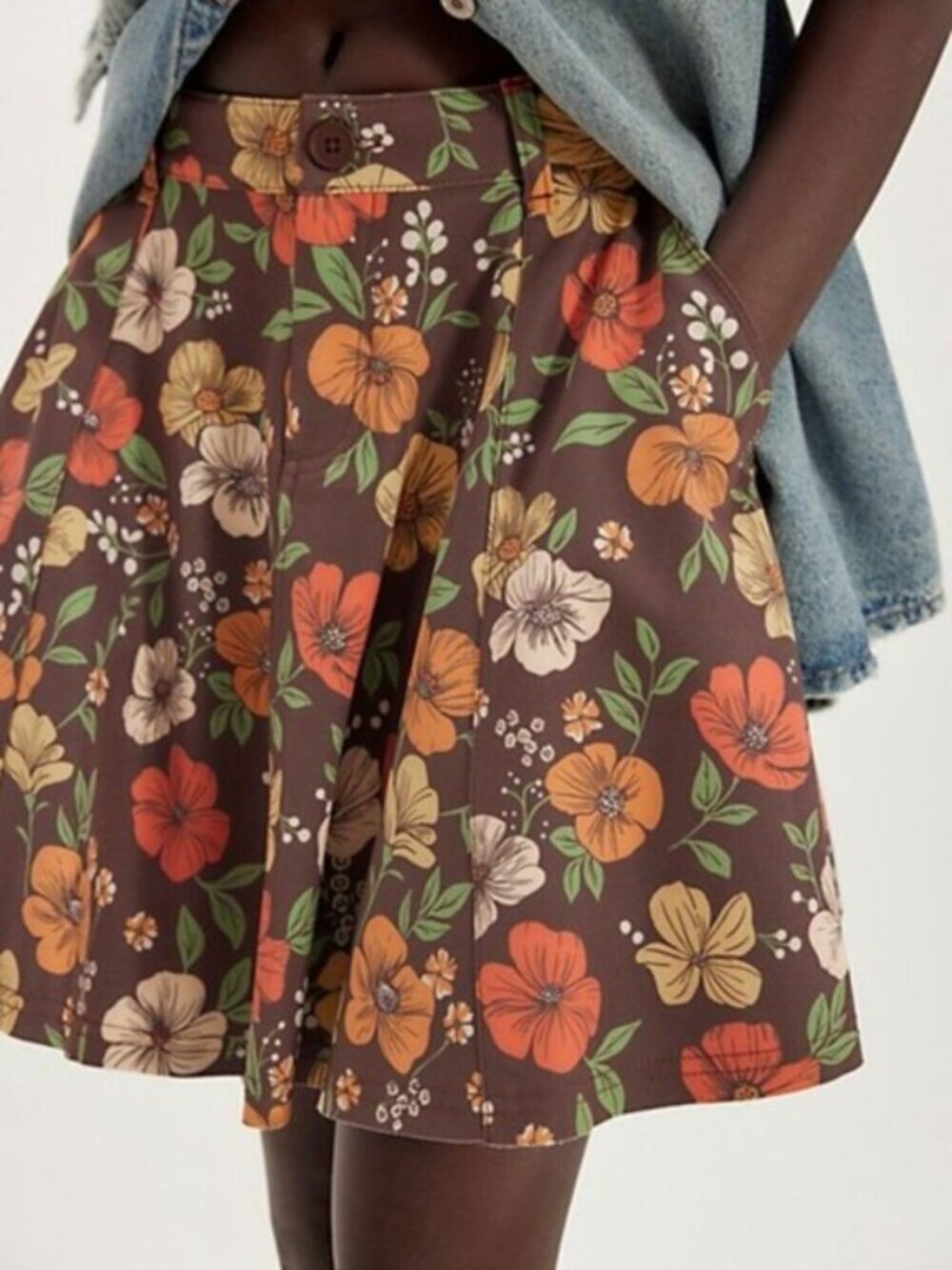 FREE PEOPLE Dahlia Floral Printed Circle Mini Skirt Brown Size 6 NWT